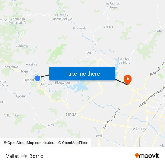 Vallat to Borriol map