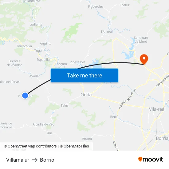 Villamalur to Borriol map