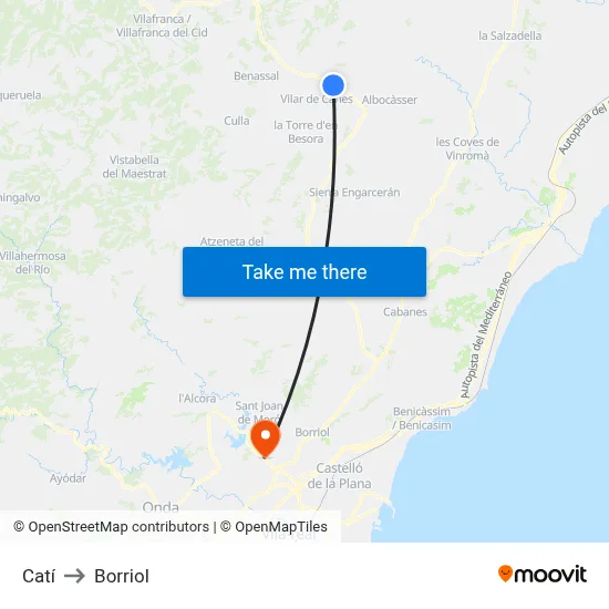 Catí to Borriol map