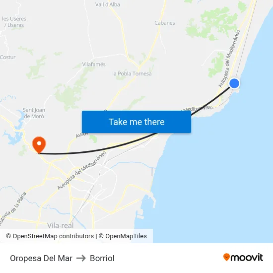 Oropesa Del Mar to Borriol map