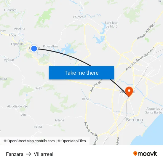 Fanzara to Villarreal map