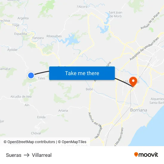 Sueras to Villarreal map