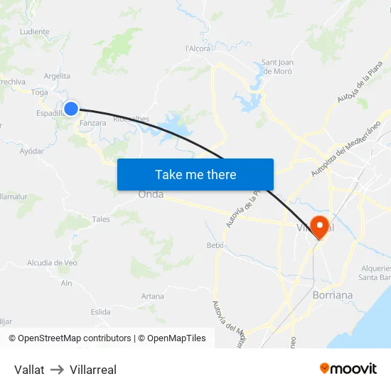 Vallat to Villarreal map