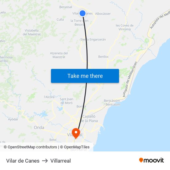 Vilar de Canes to Villarreal map