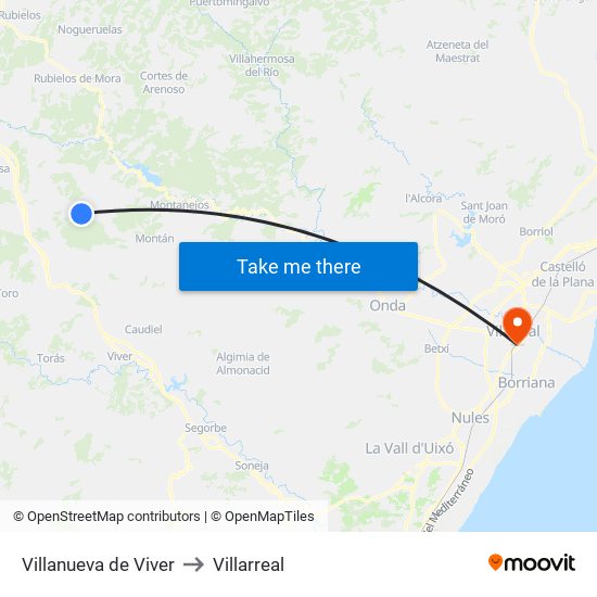 Villanueva de Viver to Villarreal map