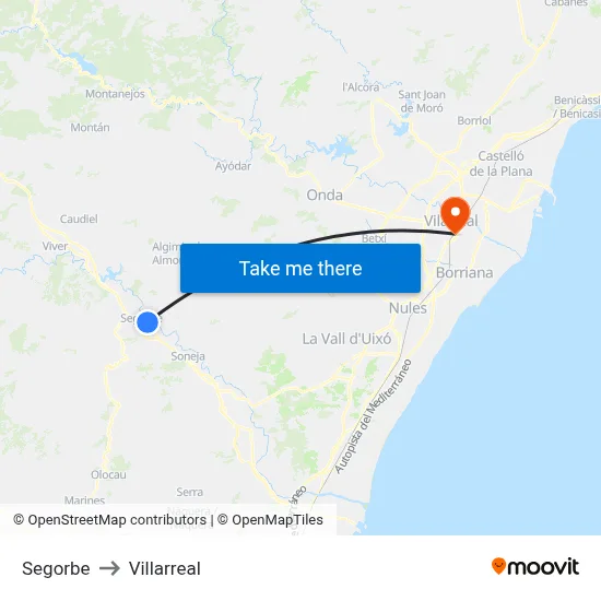 Segorbe to Villarreal map
