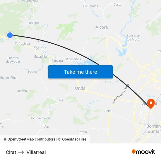 Cirat to Villarreal map