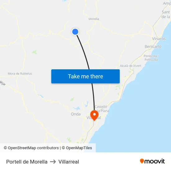 Portell de Morella to Villarreal map