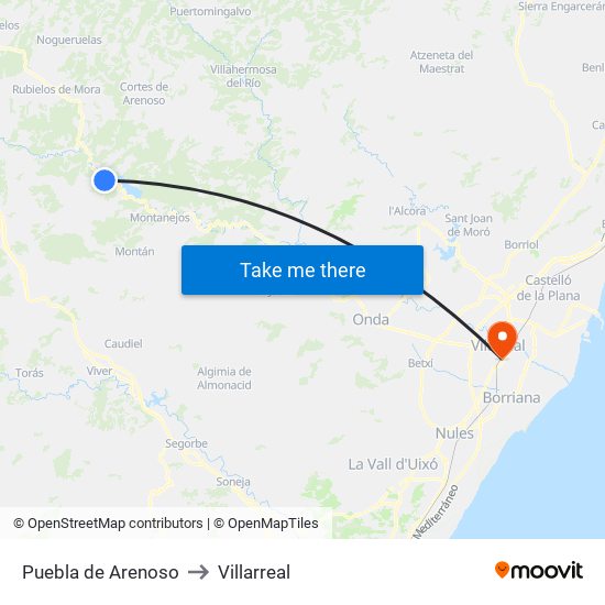 Puebla de Arenoso to Villarreal map