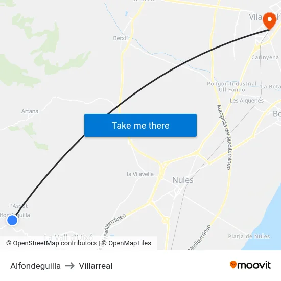 Alfondeguilla to Villarreal map