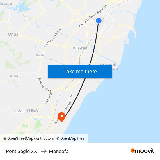 Pont Segle XXI to Moncofa map