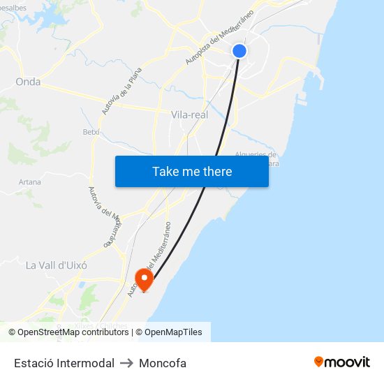 Estació Intermodal to Moncofa map