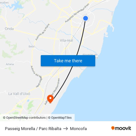 Passeig Morella / Parc Ribalta to Moncofa map
