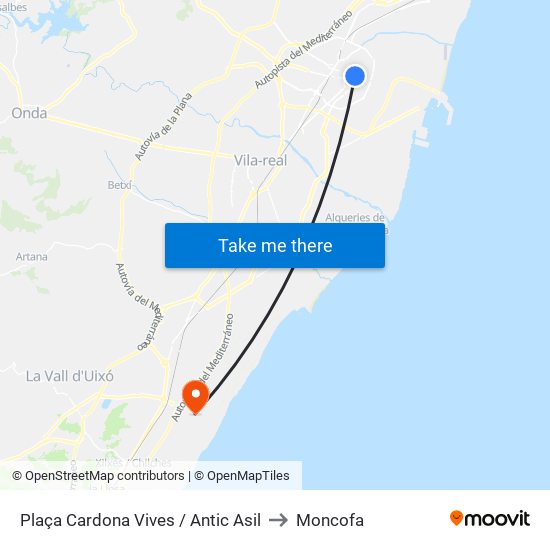 Plaça Cardona Vives / Antic Asil to Moncofa map