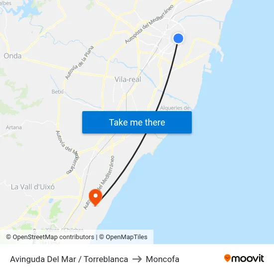 Avinguda Del Mar / Torreblanca to Moncofa map