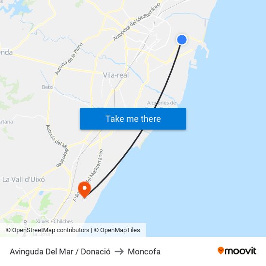 Avinguda Del Mar / Donació to Moncofa map