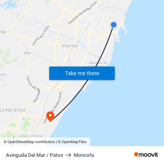 Avinguda Del Mar / Patos to Moncofa map