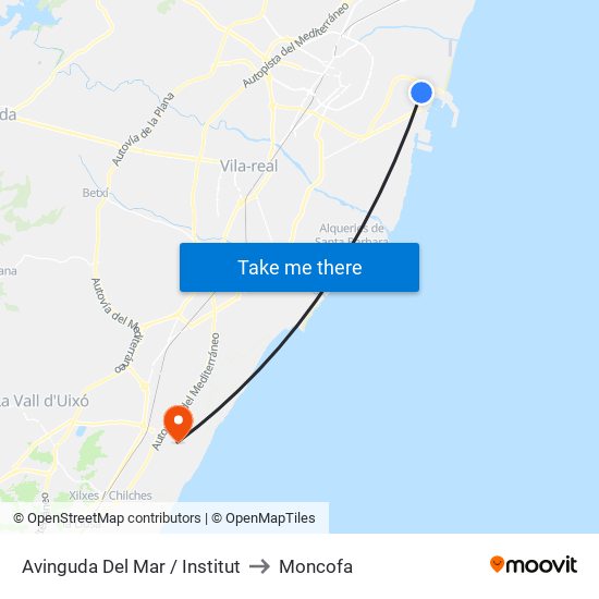Avinguda Del Mar / Institut to Moncofa map