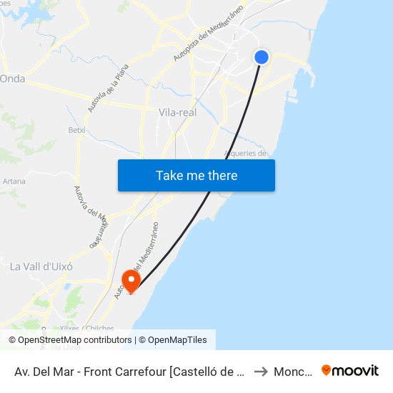 Av. Del Mar - Front Carrefour [Castelló de La Plana] to Moncofa map