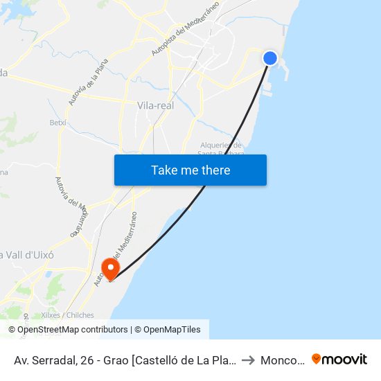 Av. Serradal, 26 - Grao [Castelló de La Plana] to Moncofa map