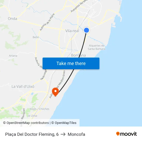 Plaça Del Doctor Fleming, 6 to Moncofa map