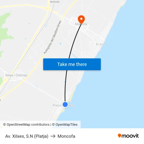 Av. Xilxes, S.N (Platja) to Moncofa map