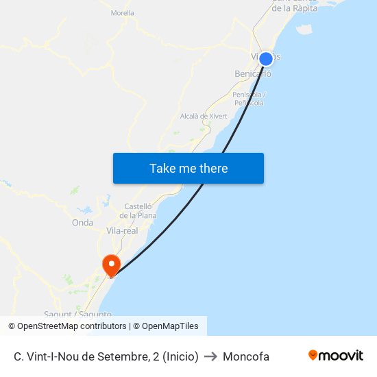 C. Vint-I-Nou de Setembre, 2 (Inicio) to Moncofa map