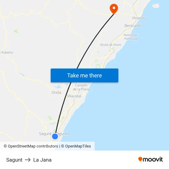 Sagunt to La Jana map