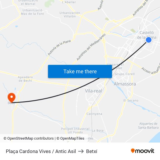 Plaça Cardona Vives / Antic Asil to Betxí map