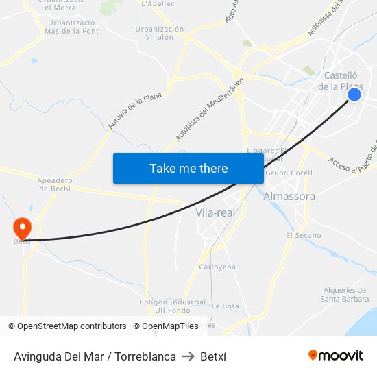 Avinguda Del Mar / Torreblanca to Betxí map