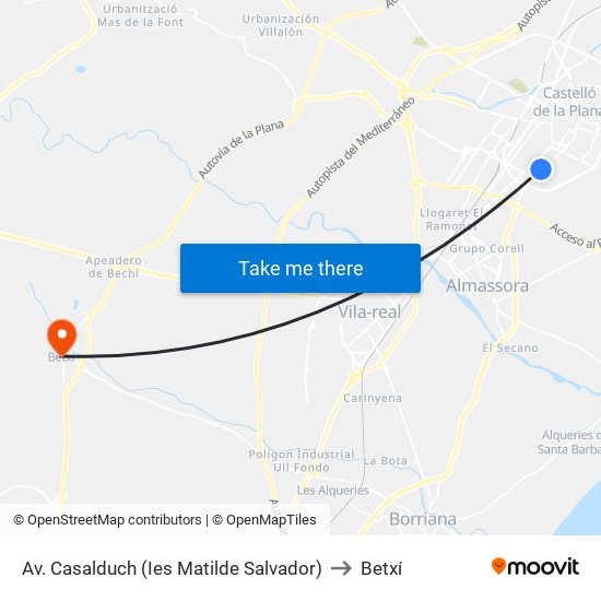 Av. Casalduch (Ies Matilde Salvador) to Betxí map