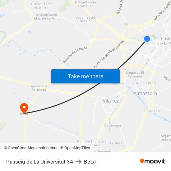 Passeig de La Universitat 34 to Betxí map