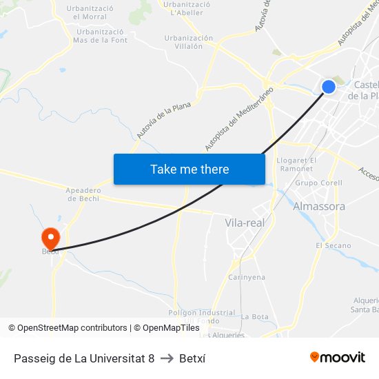 Passeig de La Universitat 8 to Betxí map