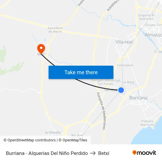 Burriana - Alquerias Del Niño Perdido to Betxí map