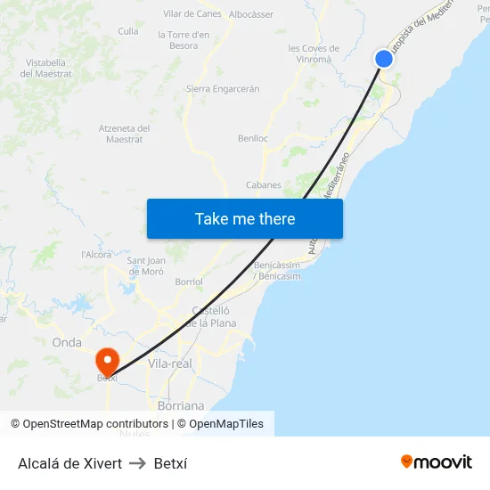 Alcalá de Xivert to Betxí map