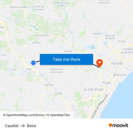 Caudiel to Betxí map