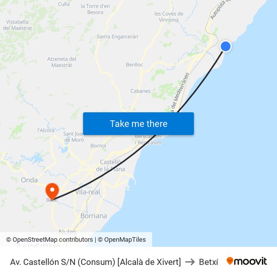 Av. Castellón S/N (Consum) [Alcalà de Xivert] to Betxí map