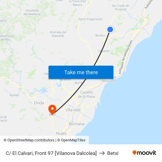 C/ El Calvari, Front 97 [Vilanova Dalcolea] to Betxí map
