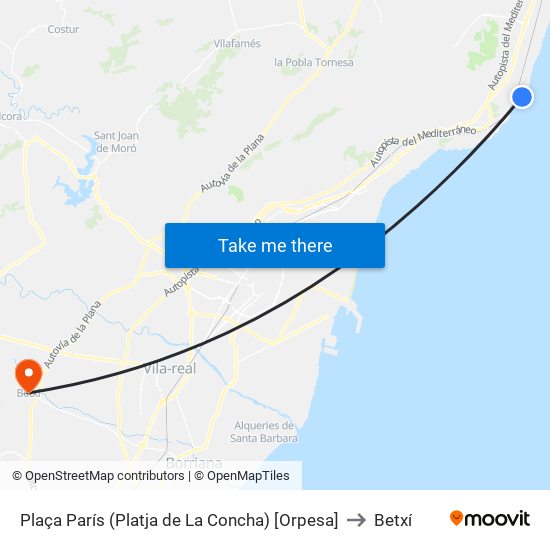 Plaça París (Platja de La Concha) [Orpesa] to Betxí map