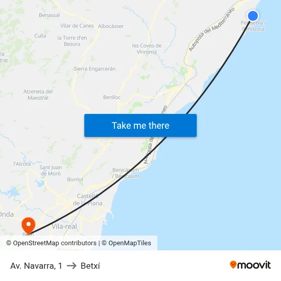 Av. Navarra, 1 to Betxí map