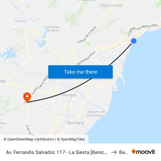 Av. Ferrandis Salvador, 117 - La Siesta [Benicàssim] to Betxí map