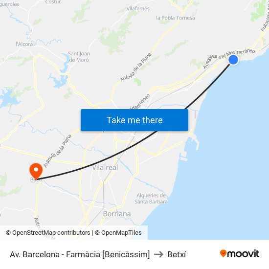 Av. Barcelona - Farmàcia [Benicàssim] to Betxí map