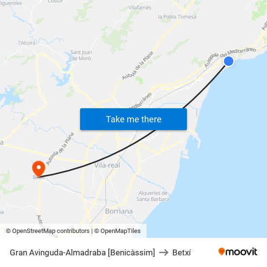 Gran Avinguda-Almadraba [Benicàssim] to Betxí map