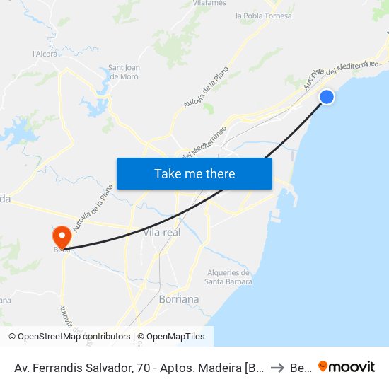 Av. Ferrandis Salvador, 70 - Aptos. Madeira [Benicàssim] to Betxí map