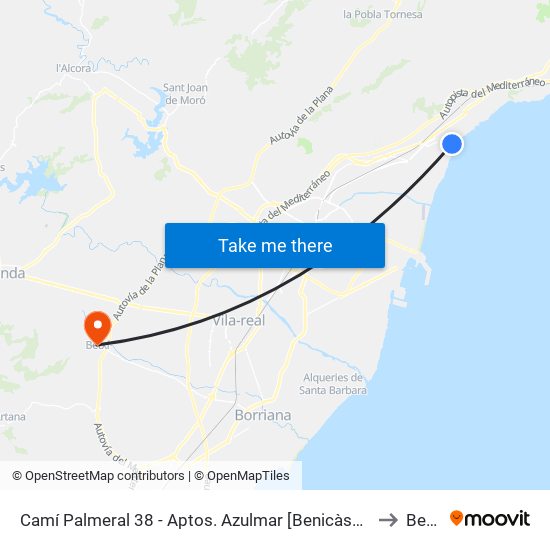 Camí Palmeral 38 - Aptos. Azulmar [Benicàssim] to Betxí map