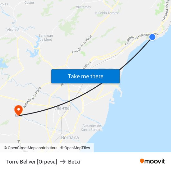 Torre Bellver [Orpesa] to Betxí map
