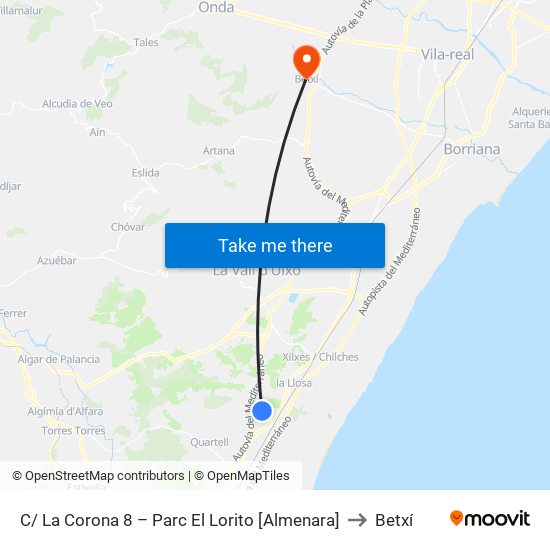 C/ La Corona 8 – Parc El Lorito [Almenara] to Betxí map