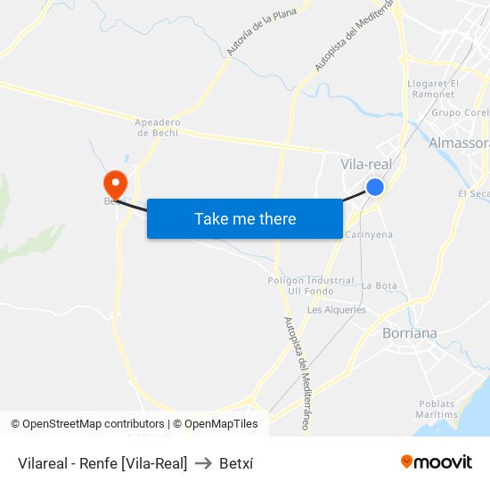 Vilareal - Renfe [Vila-Real] to Betxí map