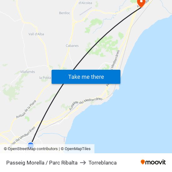 Passeig Morella / Parc Ribalta to Torreblanca map