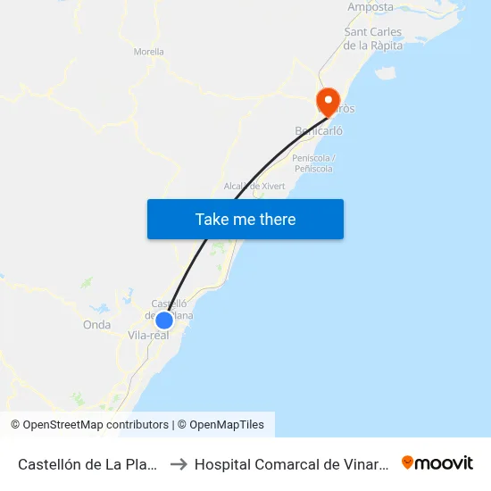 Castellón de La Plana to Hospital Comarcal de Vinaros map